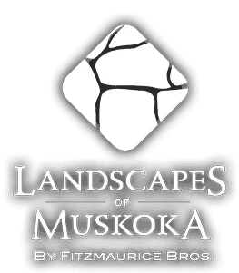 Landscapes of Muskoka White Dropshadow Vertical Logo